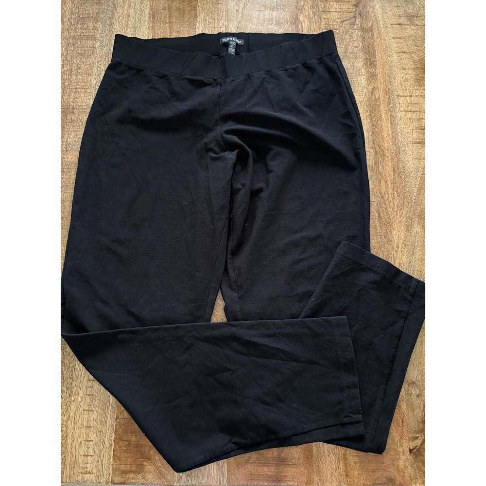 Eileen Fisher Black Pull On Knit Straight Leg Pants Women's Large Stretch USA